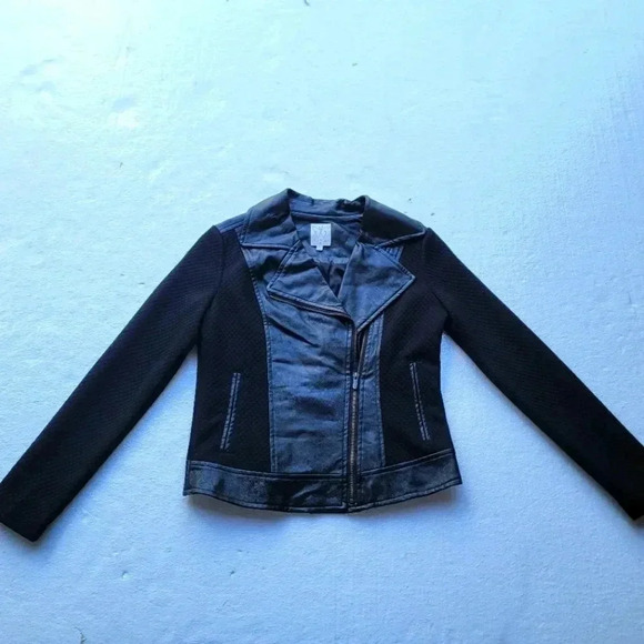 Ella Moss Girls Solid Black Faux Leather Quilted Long Sleeve Jacket Size 12 - Picture 1 of 10